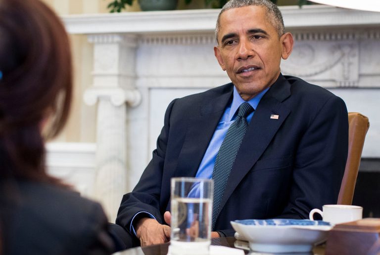 Barak Obama durante l'intervista di Michiko Kakutani